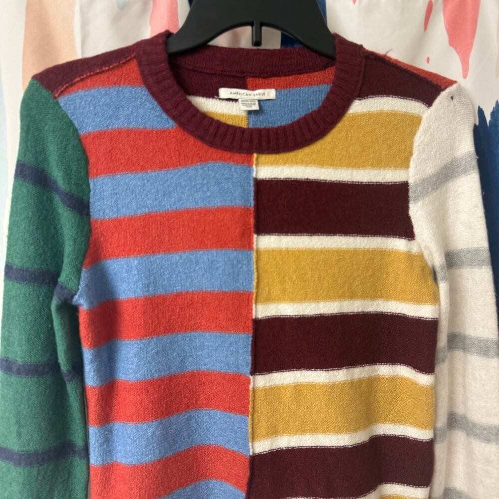 American Eagle Patchwork Crew Neck Sweater Size X… - image 5